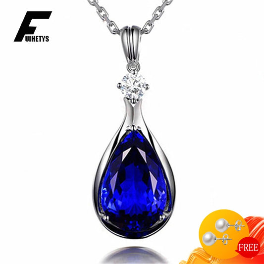 Luxury Necklace for Women 925 Silver Jewelry Accessories Water Drop Shape Sapphire Zircon Gemstone Pendant Wedding Party Gift